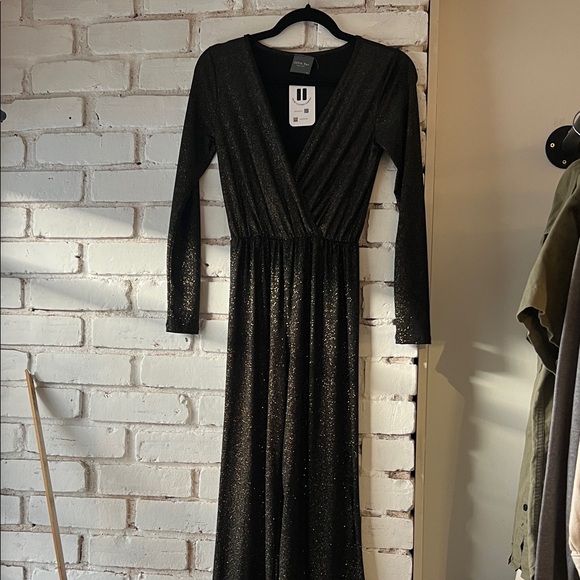 Olivia Rae Dresses & Skirts - Black Sparkle Long Sleeve Wrap Maxi Dress flare leg sparkly